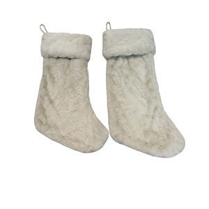 Set 2 TX Jessie Tree Stockings Off White Plush Cozy Sherpa Cuff